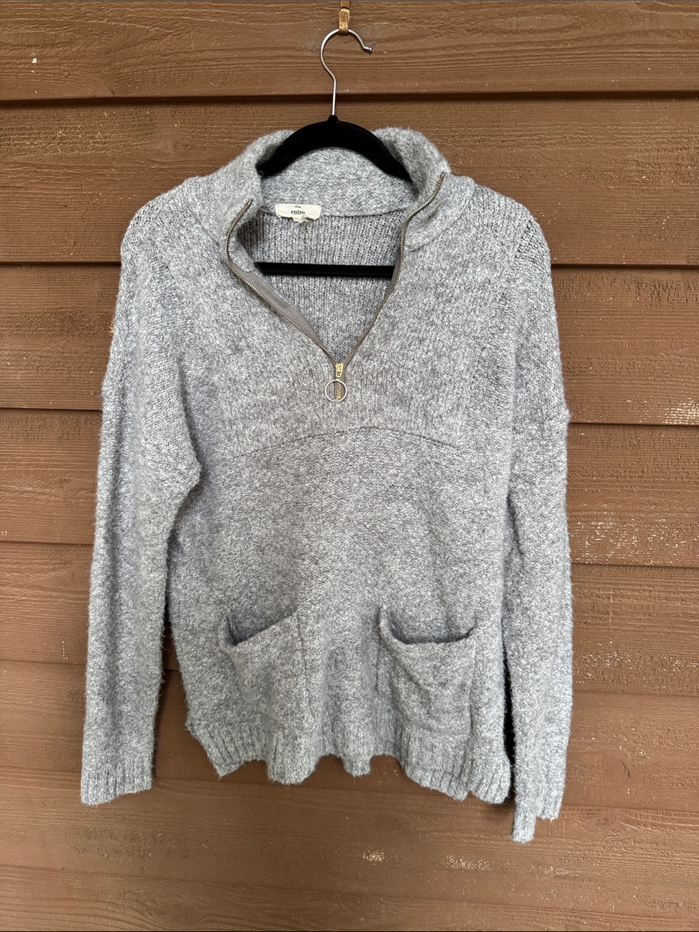 entro Light Gray Cowl Half-Zip Pocket Sweater
